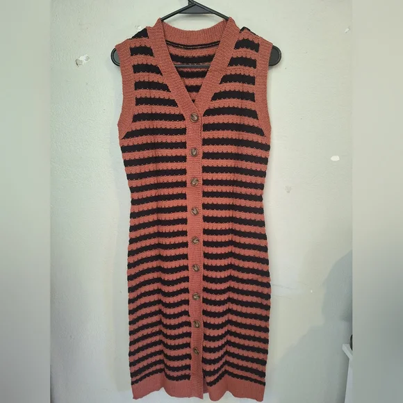 NWOT Striped Black and Rust Button-Down Knit Cardigan - Picture 5 of 7